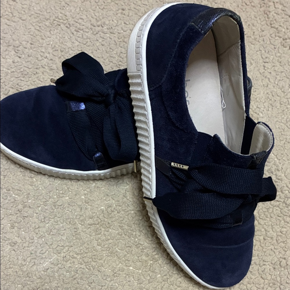 Gabor Navy Suede Ribbon-Lace Slip-On
